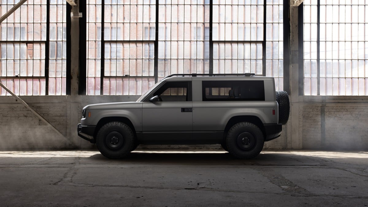 The Slate pickup with the optional flat pack SUV modification seen in profile