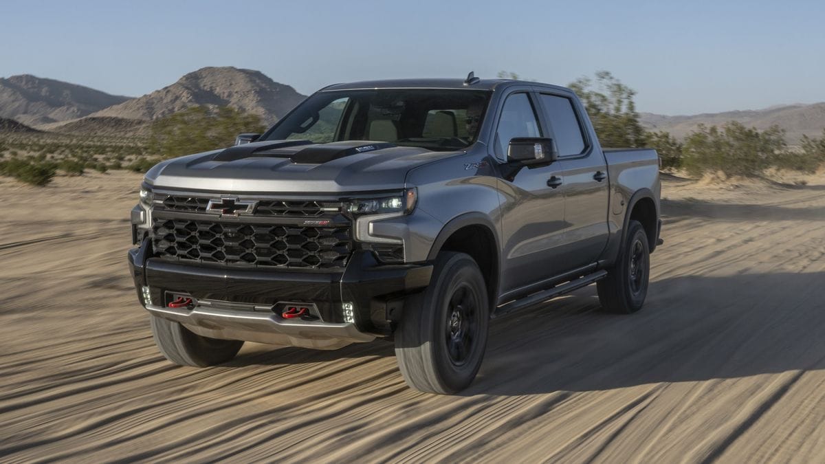 2025 Silverado ZR2 driving through the desert.