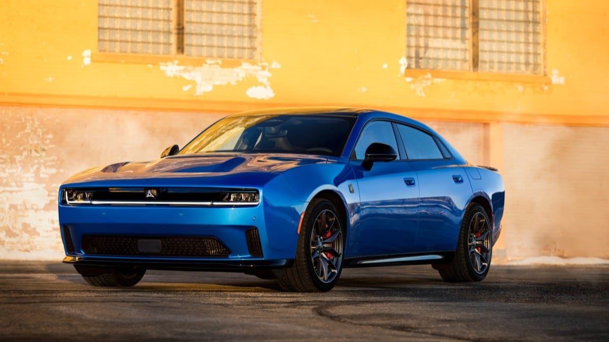 The 2025 Dodge Charger Daytona 4-door seen from a front quarter angle