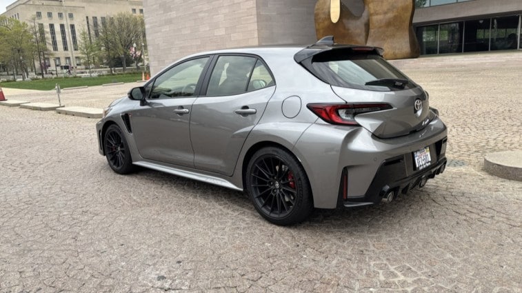 The 2025 Toyota GR Corolla seen from a rear quarter angle