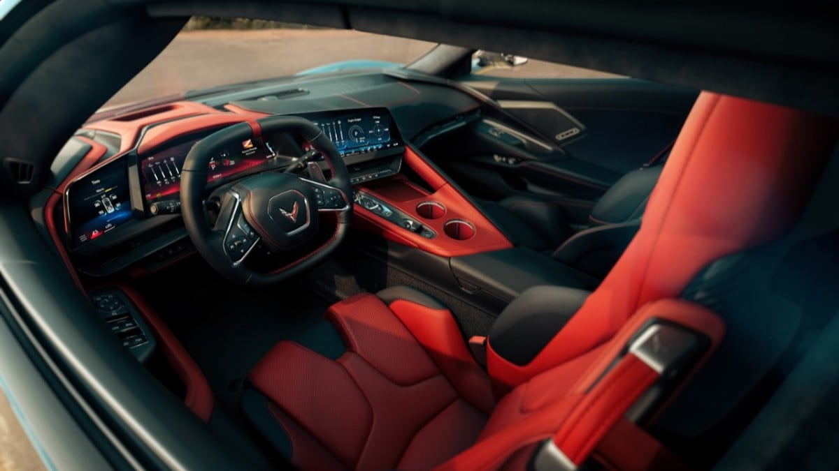 The interior of the 2026 Chevrolet Corvette with the asymetrical styling option