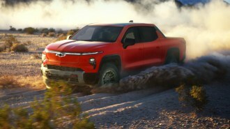 The 2026 Chevrolet Silverado EV Trail Boss seen from a front quarter angle
