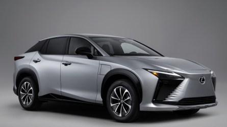 The 2026 Lexus RZ seen from a front quarter angle