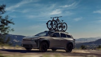 The 2026 Toyota bZ Woodland seen from a front quarter angle
