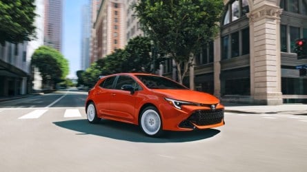 The 2026 Toyota Corolla FX hatchback seen from a front quarter angle