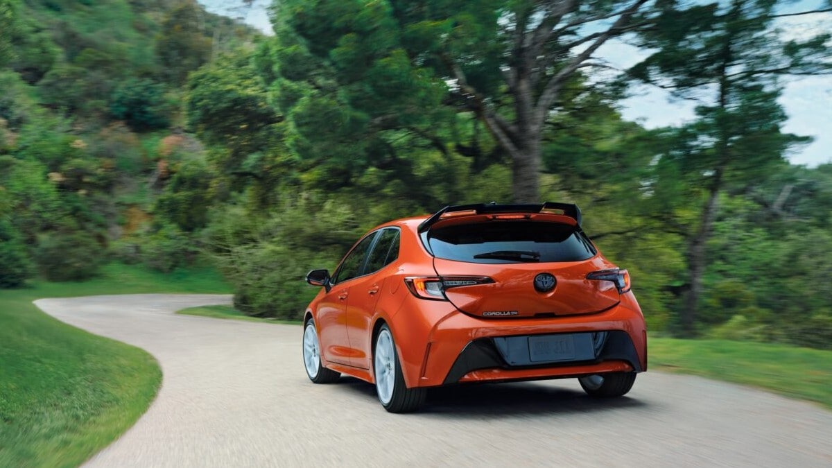 The 2026 Toyota Corolla FX hatchback seen from a rear quarter angle