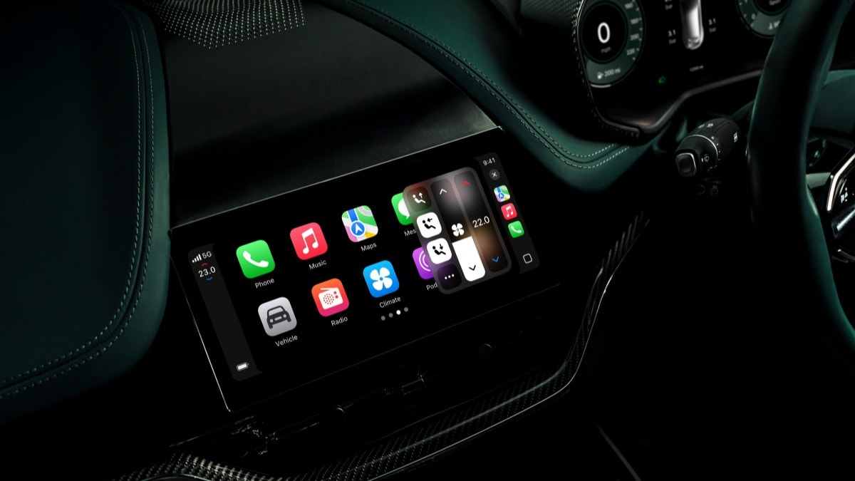 Apple CarPlay Ultra running on the central touchscreen of a 2025 Aston Martin DBX