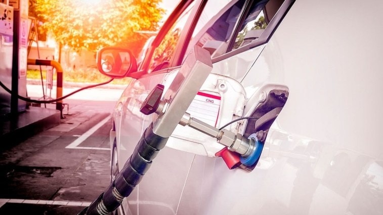 A natural gas vehicle refueling.