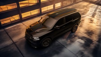 The 2026 Dodge Durango seen from an overhead front quarter angle.