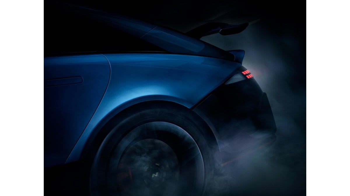 A teaser photo hinting at a large rear wing on the 2026 Hyundai Ioniq 6 N